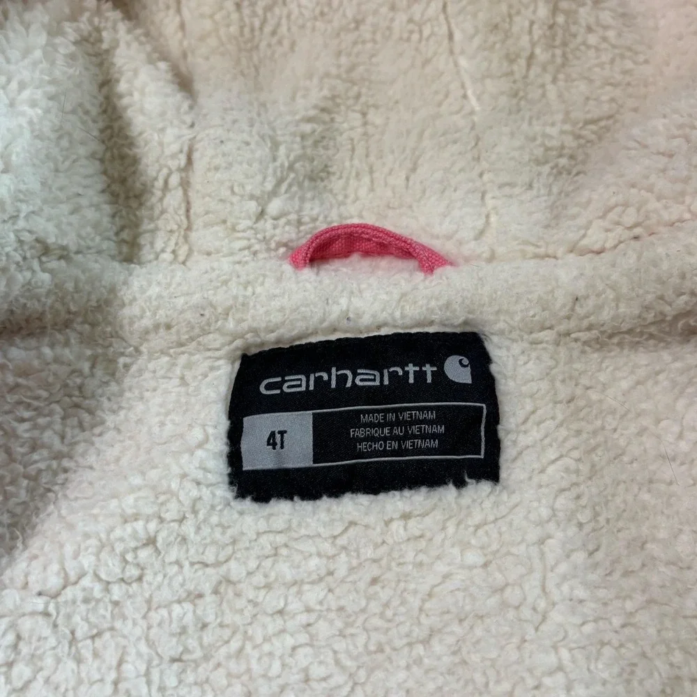 Carhartt Jacket Girls 4T Pink Sherpa Lined Hooded Full Zip Insulated Canvas Warm